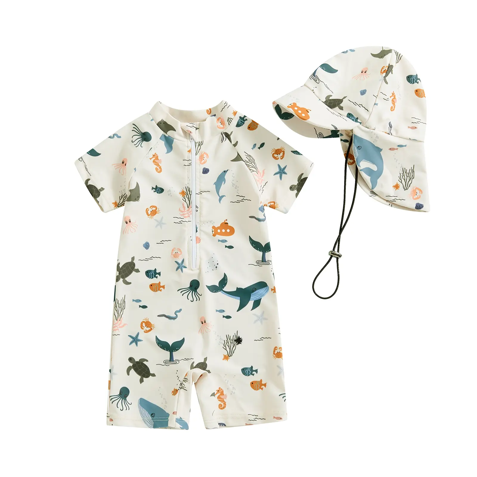 Infant Baby Boy Girl Dinosaur  Swimsuit Short Sleeve Zipper Bathing Suit Toddler Rash Guard Swimwear Sunsuit