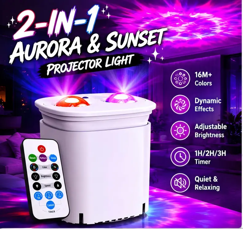 2-in-1 Sunset & Cosmic Projector Lamp, Portable USB Rechargeable Ambient Light, Aesthetic Room Decor Mood Light for Bedroom, Living Room & Travel, Starry Galaxy Night Projection Light