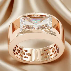 Aossio 4CT bold Radiant cut moissanite statement solitaire ring