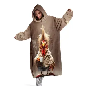 Hooded blanket, wearable blanket, Cozy hooded blanket, chicken-printed hooded wearable blanket, digital printed flannel blanket, soft and warm suitable for sofa cover, air conditioning, nap, office bed, camping trip