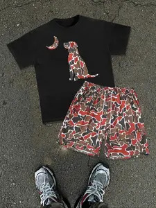 Men's Camo Round Neck T-Shirt Shorts Set, Casual Fitted All over Print, Perfect for All Seasons, Comfortable and Stylish