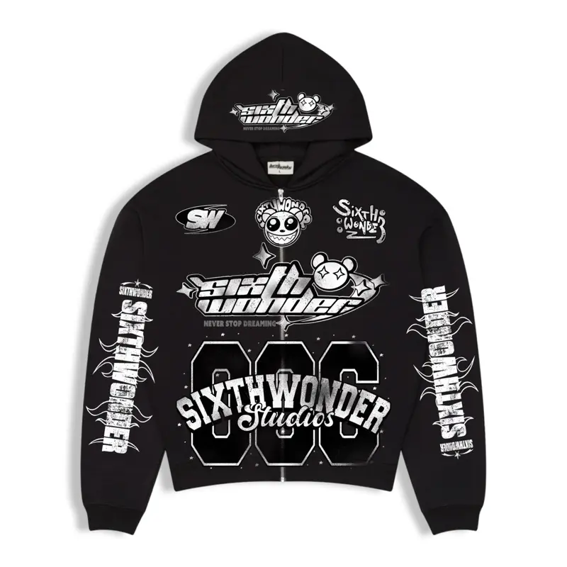 6thwonder Never Stop Dreaming zip-up hoodie, Sweatshirts, Oversized, Print, Casual, Cotton, Long Sleeve
