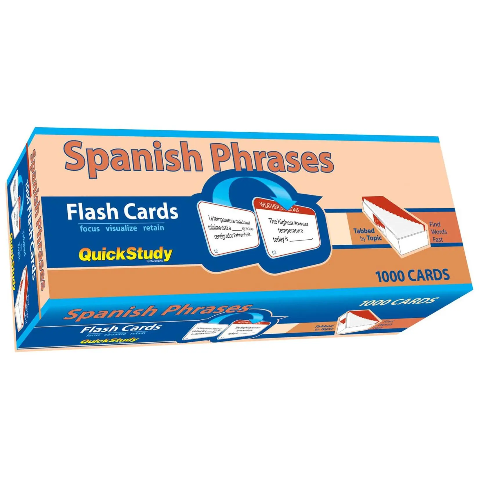 Spanish Phrases Flash Cards, 1000 Card QuickStudy Set, Everyday Conversation Flashcards for Spanish Language Learners, Educational Study Card Deck for Students and Travelers
