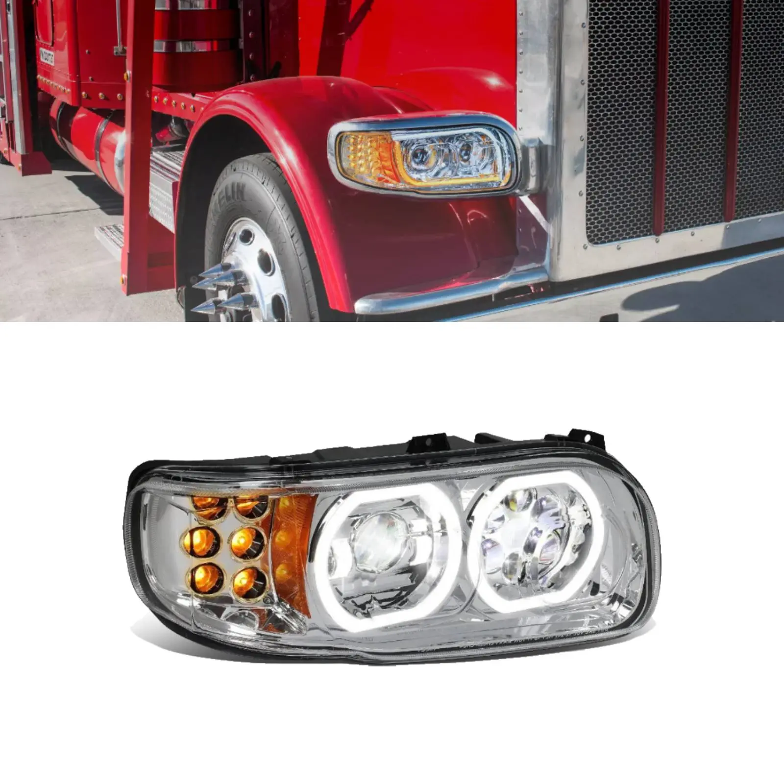 Chrome Torque LED Right Passenger Side Headlight Replacement Vehicle Part - Enhance Visibility, Resists Discoloration - DOT SAE Certified for 2008-2022 Peterbilt 388,389,567 Semi Trucks (TRH510101CR)