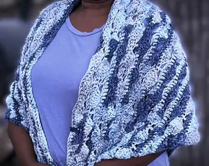 Lovely Shell Pattern Shawl for Women - Fashion Scarf, Crochet, Casual, Soft, Fall, Winter, Spring, Cute, Cotton, Purple, Solid Color, Block