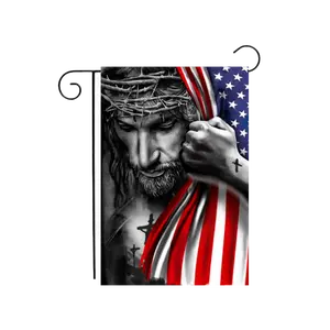 Jesus Christ with American Flag Garden Flag 12.5"x18"