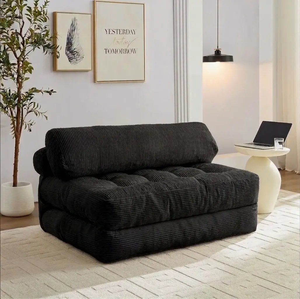 Convertible Corduroy Floor Sofa Bed, Adjustable Sleeper Lounge Couch, Multi-Functional Fold Out Chaise for Living Room & Guest Room