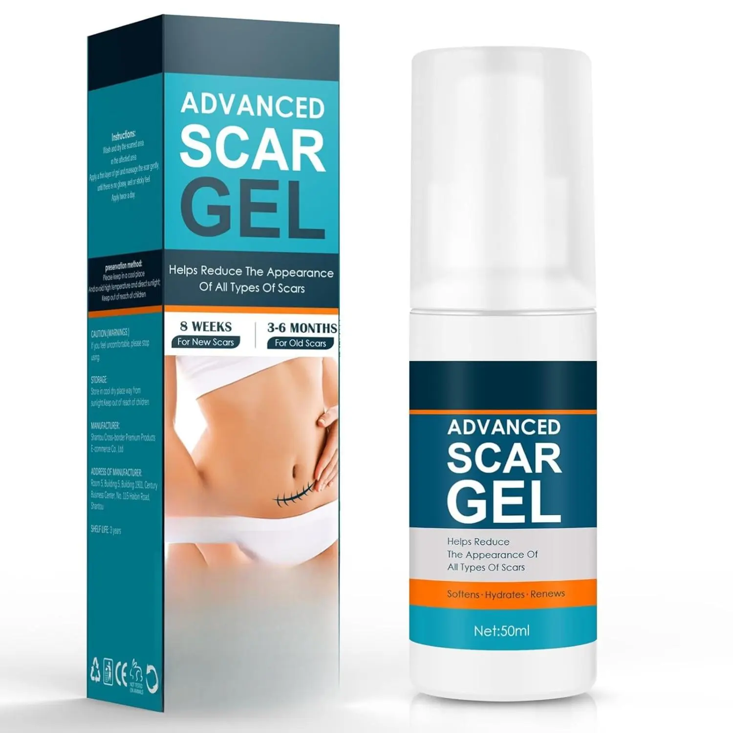 Scar Gel, Scar Cream, Advance Scar Gel for Surgical Scars,Face,Body,Leg, Burns, Acene,C-Section, Stretch Marks, Keloids,Scar Gel for Old & New Scars,Scar Removal for Women Men,1.76oz