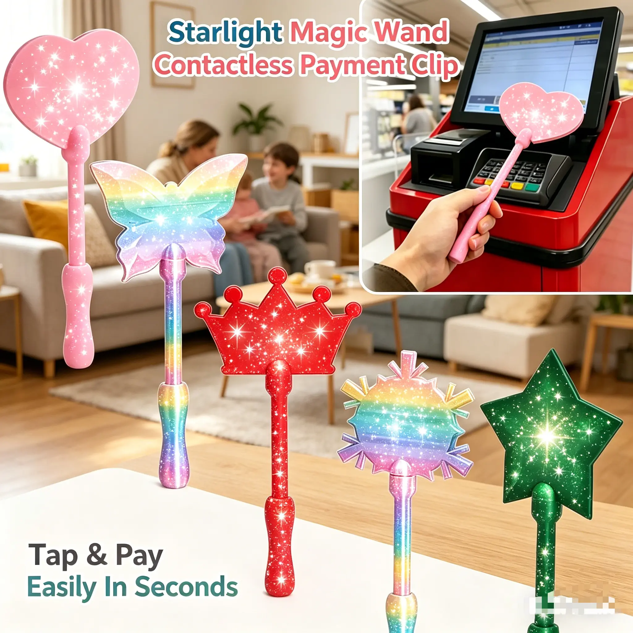 Star Shape Magic Wand Card Holder, 3D Printed Fun Gadget with Contactless NFC Tap to Pay for Festivals & Raves, Payment