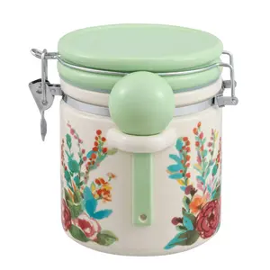 Painted Meadow Large Canister with Ceramic Spoon - Ideal for Cooking and Dishes - Bottles, Tin Decorative Gift