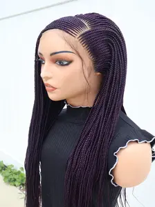 32"Cornrow Patterned Lace Wig, 13x5 Lace Front Wig, Dark Purple