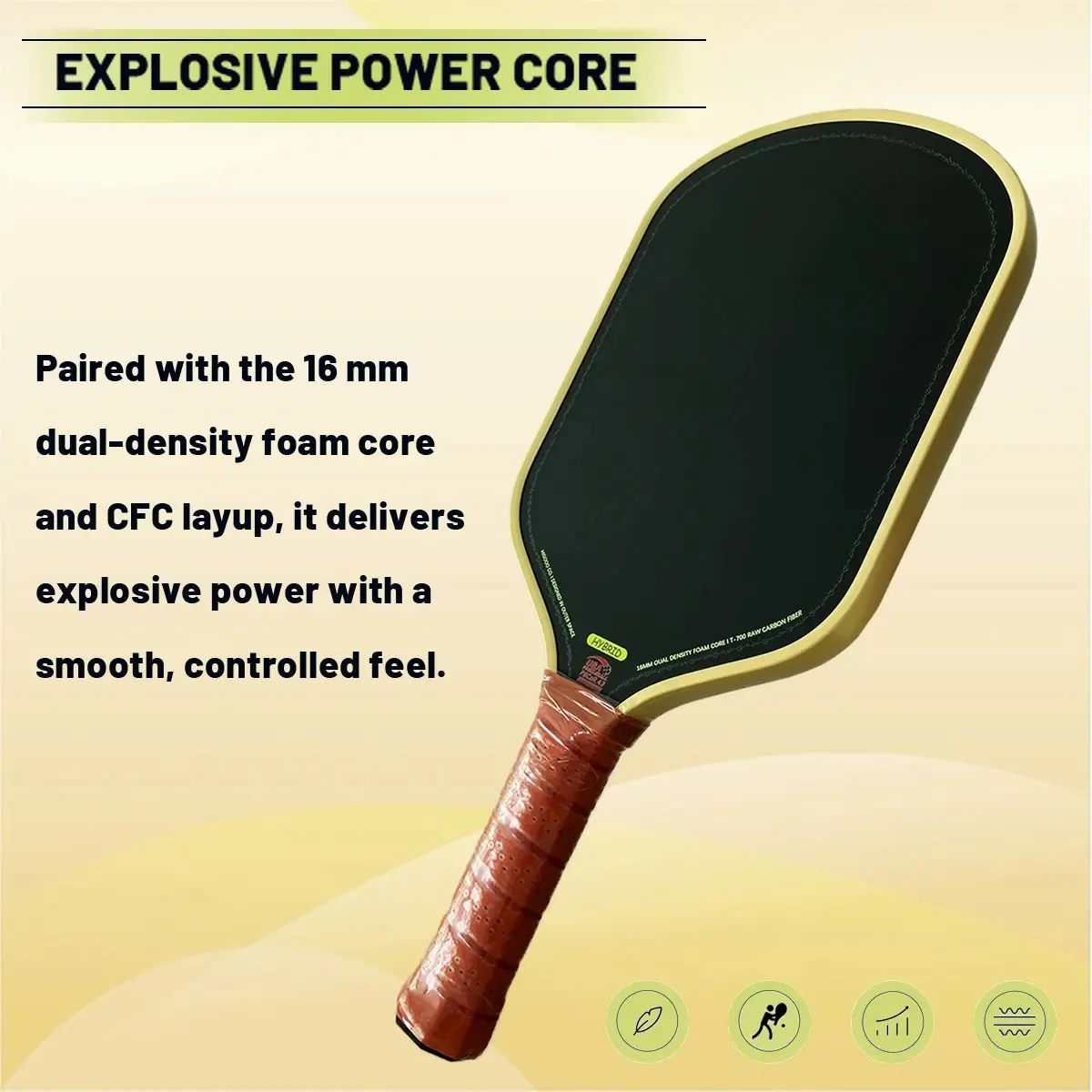 Pickleball Paddle 16mm Dual-Density Foam Core, Hybrid Elongated Cfc T700, Raw Carbon Fiber, High-Performance Sports Equipment