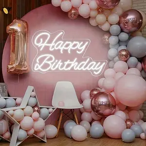 Happy Birthday neon sign LED neon light, 20in big neon sign suitable for bedroom, holiday celebration, holiday atmosphere, and birthday party wall decoration USB power supply, switch control Dimmable Nightlight Decorative Lighting,Perfect for Moms