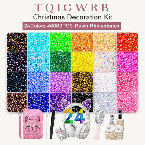 24 Colors Non-Hotfix Flatback Resin Rhinestones Box Set - 40000Pcs 3mm Durable Crystals Bling-Out Kit with Gifted Tools, Nail Art Accessories for DIY Crafts, Craft Enthusiasts