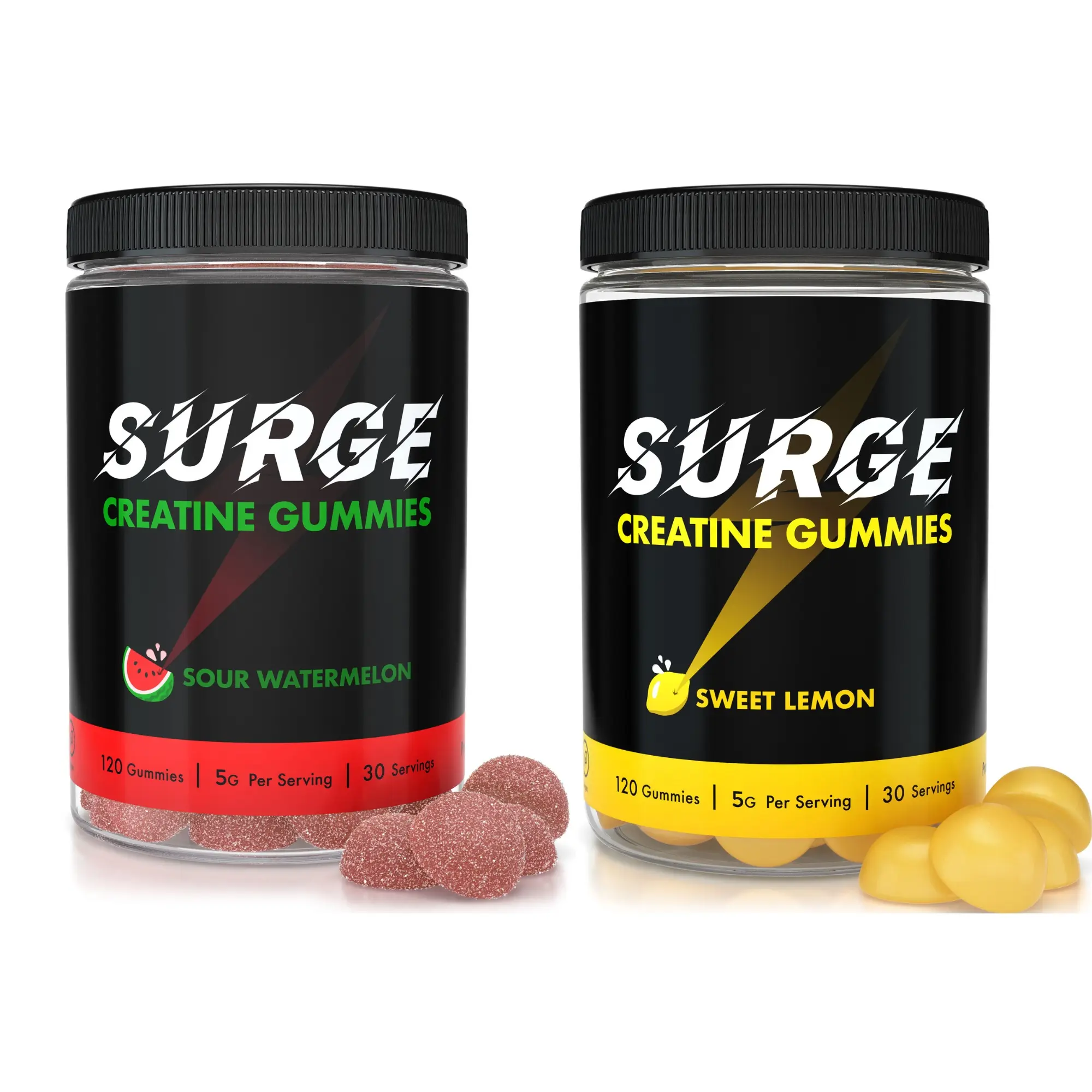 Creatine Gummies | DOUBLE BUNDLE | Sour Watermelon | Sweet Lemon | 5G Per Serving | 30 Servings | 120 Gummies | Lab Tested - SURGE SUPPLEMENTS