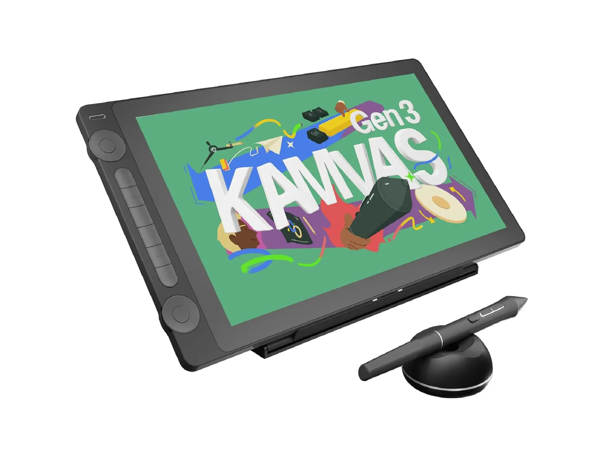 HUION KAMVAS 16 Gen 3 Writing Tablet - 15.8 in 2.5K QHD Full Laminated Anti-Sparkle Glass Screen, 99% sRGB, PenTech 4.0, 16384 Pen Pressure, Dual Dials, Cable-Connected for Mac, PC, Android - Electronics Education Device