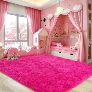 Soft Shag Rugs For Bedroom, Hot Pink Fluffy Shaggy Rugs For Living Room Nursery, Luxury Modern Plush Carpet Girls Boys Kids Room Dorm Indoor Home Decor, Upgrade Non-Slip