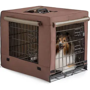 Dog Crates for Small Size Dogs Indoor Double Door Dog Kennels & Houses for Puppy and Cats, Collapsible Metal Contour Dog Cages (Brown, 24.0" L x 18.0" W x 20.0" H)