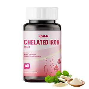Chelated Iron 60 Capsules, 50 mg High Content Iron, Non-GMO, Gluten Free, Easy to Swallow, Targeted Release, Mild and Healthy Healthcare Edible Supplement Fitness Dietary Blood Pressure Control GMO-Free