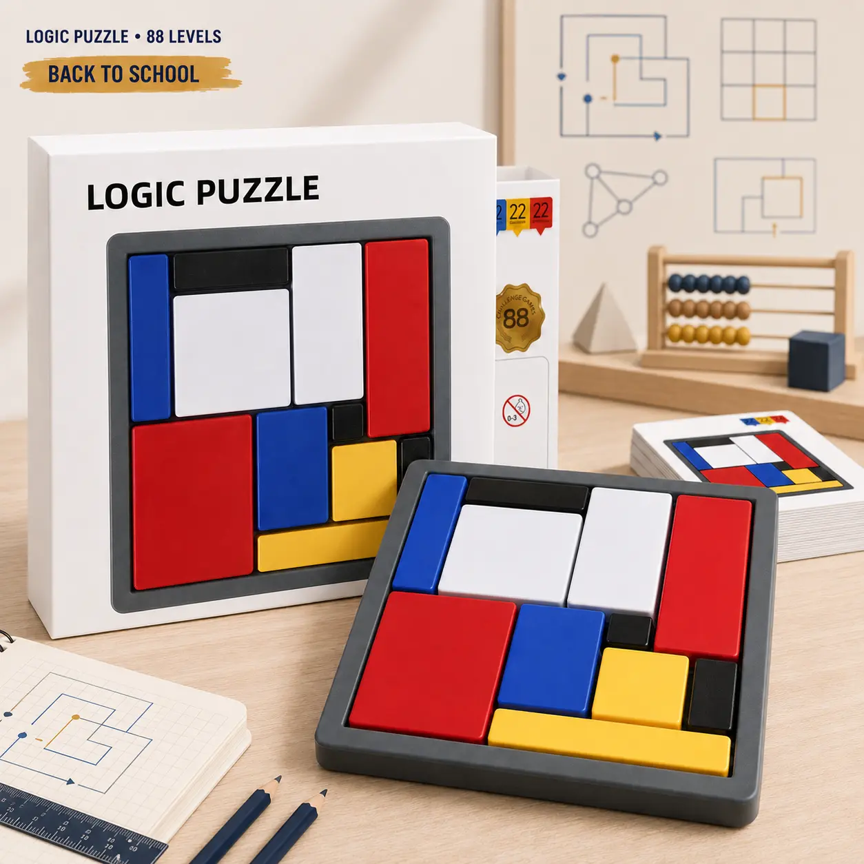 Logic Puzzle Brain Game for Kids & Adults, 88 Challenging Stages, Educational Logic Toy, Travel-Friendly Games for Ages 7 and Up