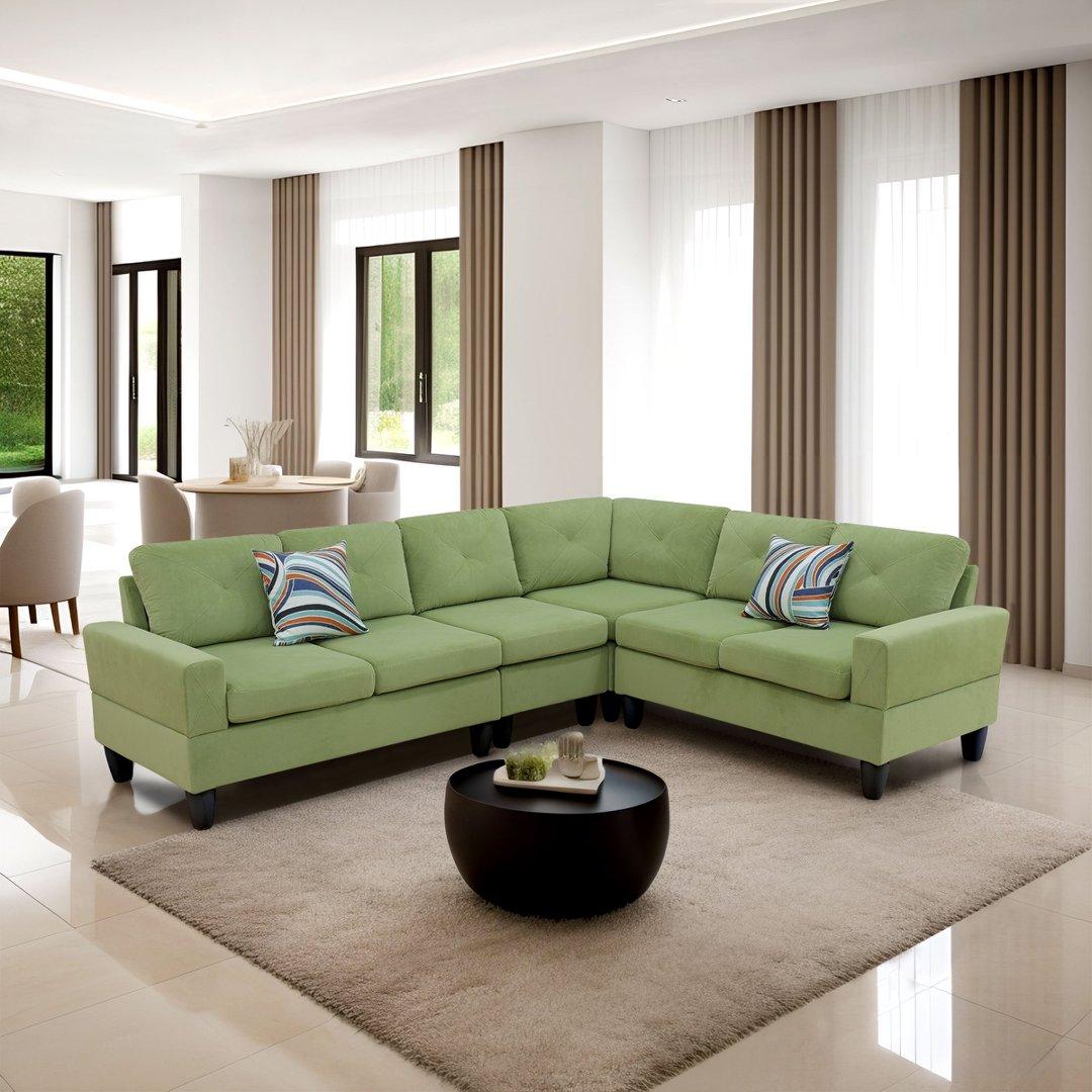 Apple-Green Massa Flannel 4-Piece Couch Living Room Sofa Set