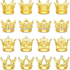 Mini Crowns for Flower Bouquets, 16 Pieces Small Gold Crowns for Cake Topper, Flower Arrangements and Decorations, 4 Styles
