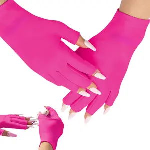 Premium UV Protection Fingerless Manicure Gloves, UPF50+ Cool Feeling Fabric, Anti UV Light Skin Care Gloves for Gel Nail Lamp, Neon Pink