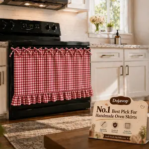 Farmhouse Style Oven Apron, Plaid Pattern with Ruffled Tie, Kitchen Decor, Oven Stove Cover, Cabinet Panel, Refrigerator Cover, Country Kitchen Apron