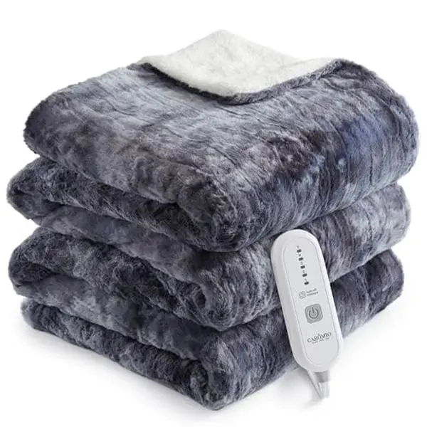Garvee Heated Blanket Twin Size, Fast Heating Blankets with 5 Heating Levels & 10 Hours Auto Off, ETL Certified Machine Washable Soft Thicken PV Plush Electric Throw Blanket, Grey Tie-Dye, 62" x 84"