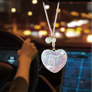 Elegant Crystal Heart Car Pendant, Luxury Pearl Gold Chain Design, Unisex High-End Auto Accessory, Perfect Gift for All Occasions