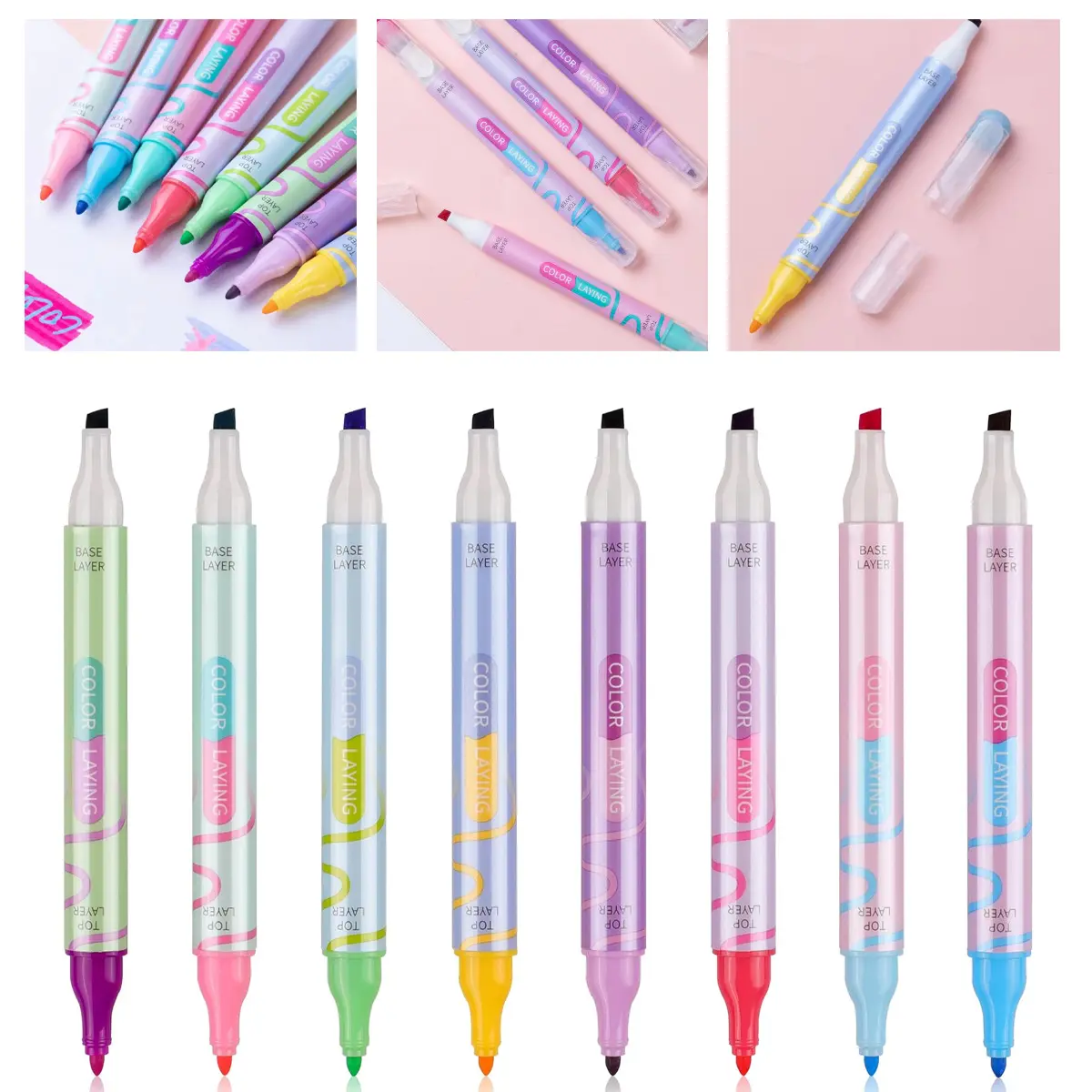 8-Pack Double Ended Color Layering Marker Set with Pastel Mechanical Pencils, Highlighter Pens for Adult Coloring, DIY Cards, Back to School Supplies (Toys & Hobbies DIY Badge Making), No