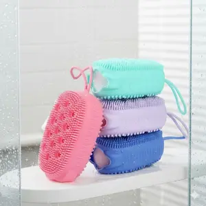 Silicone Soft Body Brush for Sensitive Skin, Gentle Exfoliating & Deep Cleansing Shower Tool, Antibacterial Long Handle Back Scrubber, Travel-Friendly Adult & Kids Bath Brush