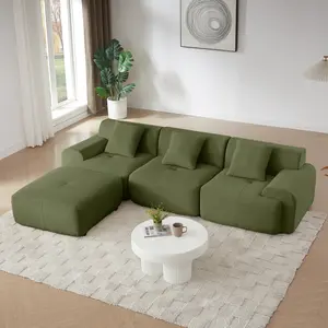 Eyisean 113" Corduroy Modular Sectional Couch with Ottoman, L-Shape Upholstered Boneless Sofa with Deep Seat, Removable Pillow Cover, No Assembly Required, Modern Cloud Couch for Living Room
