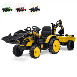 Garvve 24V 4-in-1 Ride On Tractor for Kids 4-8, Electric Excavator Bulldozer Toy with Trailer, Parent Remote Control, Dual 80W Motors, EVA Tires, LED Lights