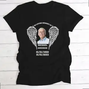 Custom Name Date Photo Funeral Shirt, Personalized Memorial Photo Angel Wings T-shirt, Custom Photo In Loving Memory Shirt T-Shirt