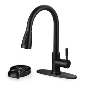 WOWOW Durable Steel Single-Handle Pull-Down Kitchen Tap with Oil Rubbed Bronze Vintage Finish, Faucet Sprayer Attachment, Glass Rinsing Function, Pre-Assembled Design, Multiple Spray Modes