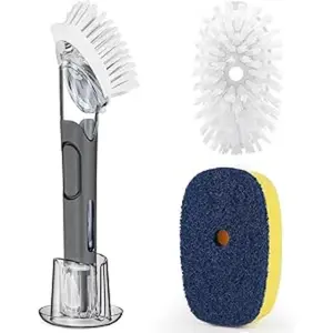 Dish Brush with Soap Dispenser Storage Set with 2PCS Brush Refills & Holder, Dish Scrubber with ,Dish Wand with Soap Dispenser kitchen gadgets