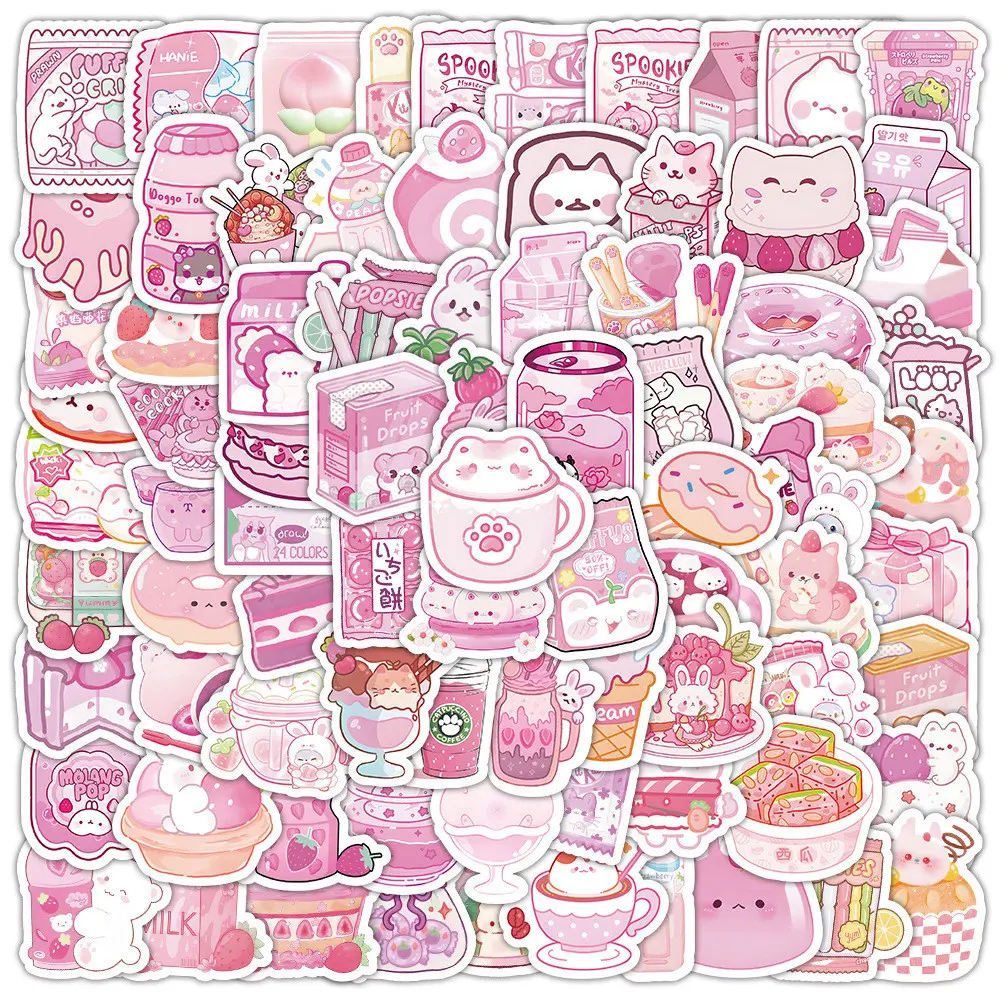 100PCS Cute Pink Snacks Waterproof Graffiti Stickers For Luggage Phone Case Laptop Notebook Decals Kids Gift RecordingYourLife