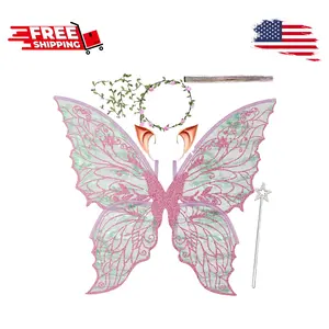 Fairy Costume Set with Floral Garland, Fairy Hair Tinsel, Wand & Elf Ears – 29"x21"