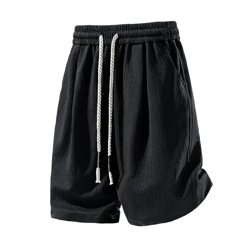 Men's Solid-Color Bubble Texture Casual Shorts, Adjustable Drawstring Elastic Waistband, Loose-Fitted Street-Style Medium-Length Shorts for Summer Outdoor Wear #SummerWins, Adjustable Men's Shorts, Loose-Fitted Men's Shorts