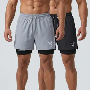Men's Casual Breathable Shorts, Quick-Dry Elastic Athletic Shorts Set, Slim Fit Compression Training Short, Men's 2 Pack Black Gray Athletic Workout Shorts for Spring Summer Tropical