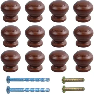 1" Round Wooden Drawer Knobs, Finished Mushroom Shape Cabinet Pulls Handles, Natural Wood Dresser Knobs for Kitchen Cupboard Furniture Wardrobe, Brown