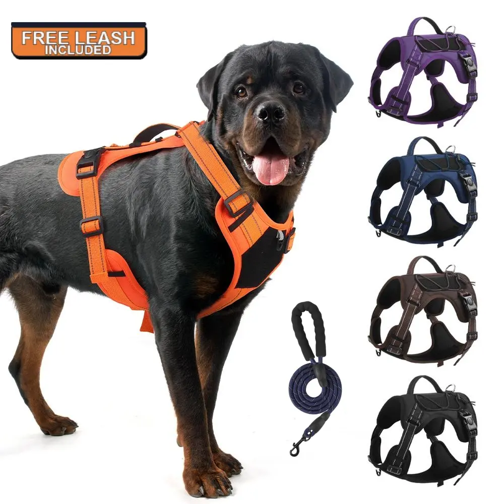 【Free Leash Included 】Lumipet Tactical No-Pull Dog Harness, Heavy-Duty Reflective Vest with Handle & Front Clip, Adjustable Escape-Proof Basic Halter Harnesses for Medium-Large Dogs Training, Walking, Harness Basic Halter Harnesses