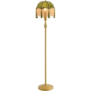 WEILASA Retro Tassel Floor lamp with Adjustable Light Simple Upright Metal Base LED Night lamp for Room 13"Wide, 62.7"High