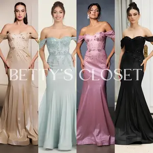 Ava Glitter off the Shoulder Embroidered Sequin Gown