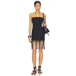 MORE TO COME Shion Fringe Mini Dress in Black