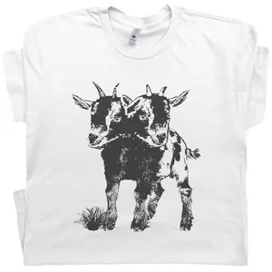 Two Headed Goat Shirt - Cute Goat Graphic T-Shirt Casual Menswear