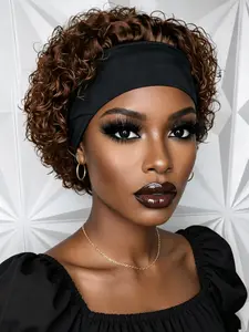 Headband Wig Pixie Cut, Daily Party Use Human Hair Wig for Women, Stylish Gift Wig, Short Afro Curly, Machine Made