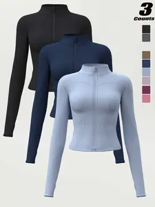 Women's High-stretch Stand Collar Thumb Hole Yoga Jacket, Slim Fit Breathable Long Sleeve Jacket, Spring & Fall Sportswear, Workout Running Clothes, Available in Sizes S-XXXL