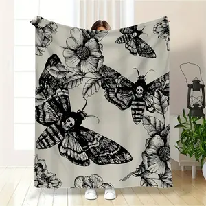Modern Moths Pattern Blanket, Soft Flannel Knitted Polyester, Vintage Style, Machine Wash, Suitable for Home, Office, Travel Four Seasons Comfortable Coverage, Ideal Gift for Teenagers and Adults